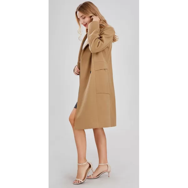 chouyatou Womens Basic Essential Double Breasted MidLong Wool Blend Pea CoatCamel