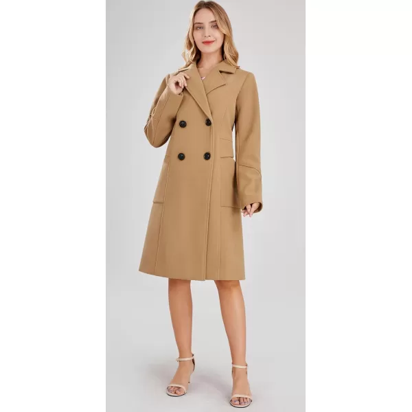 chouyatou Womens Basic Essential Double Breasted MidLong Wool Blend Pea CoatCamel