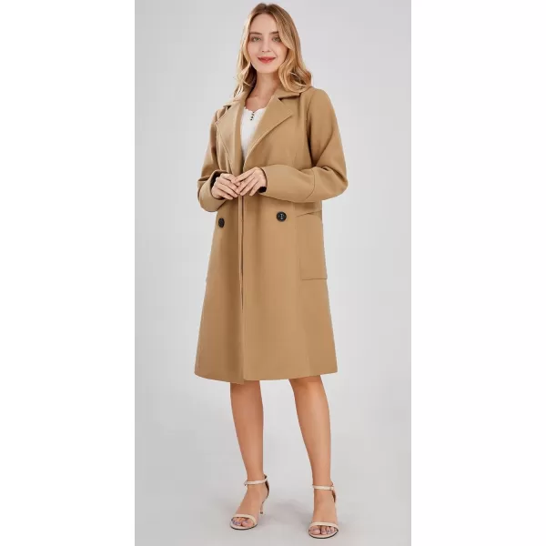 chouyatou Womens Basic Essential Double Breasted MidLong Wool Blend Pea CoatCamel