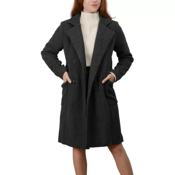 chouyatou Womens Basic Essential Double Breasted MidLong Wool Blend Pea CoatGrey