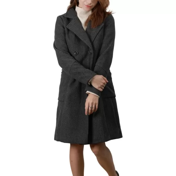 chouyatou Womens Basic Essential Double Breasted MidLong Wool Blend Pea CoatGrey