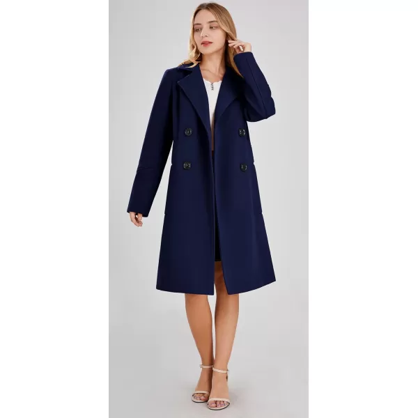 chouyatou Womens Basic Essential Double Breasted MidLong Wool Blend Pea CoatNavy Blue