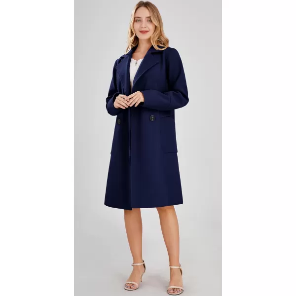 chouyatou Womens Basic Essential Double Breasted MidLong Wool Blend Pea CoatNavy Blue