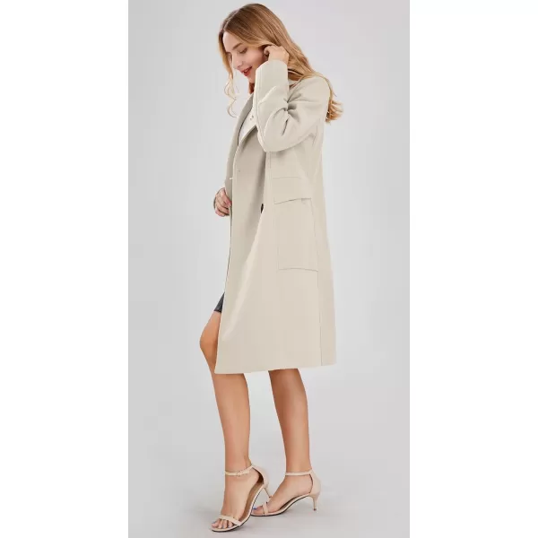 chouyatou Womens Basic Essential Double Breasted MidLong Wool Blend Pea CoatOffwhite