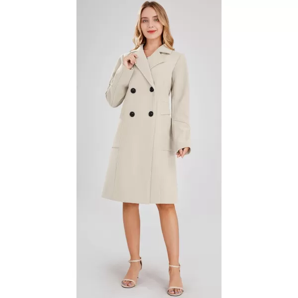 chouyatou Womens Basic Essential Double Breasted MidLong Wool Blend Pea CoatOffwhite