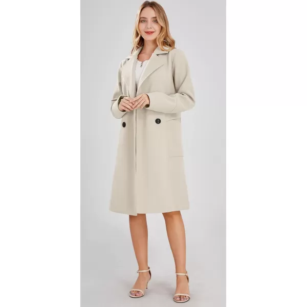chouyatou Womens Basic Essential Double Breasted MidLong Wool Blend Pea CoatOffwhite
