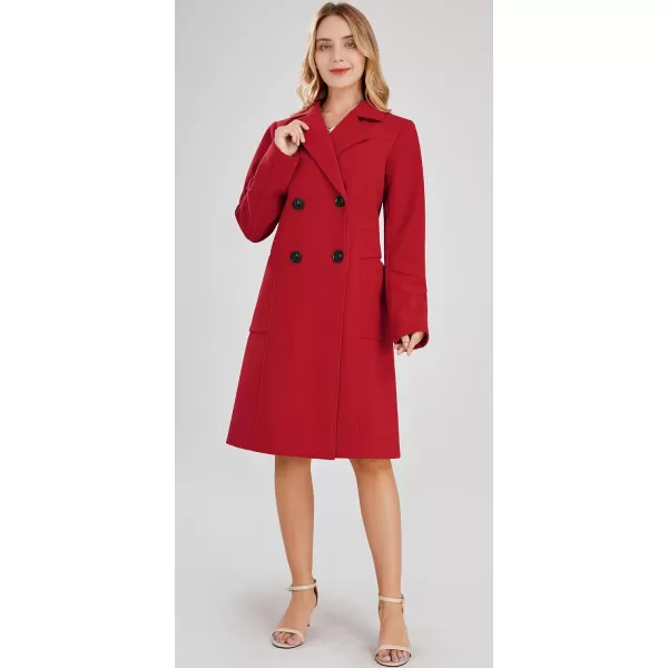 chouyatou Womens Basic Essential Double Breasted MidLong Wool Blend Pea CoatRed