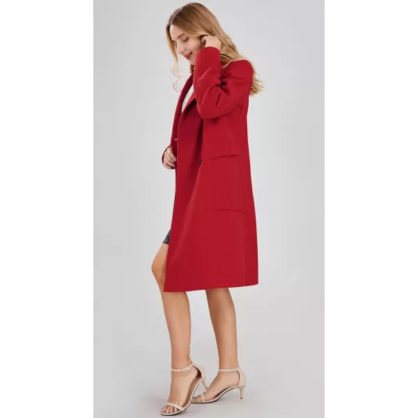 chouyatou Womens Basic Essential Double Breasted MidLong Wool Blend Pea CoatRed