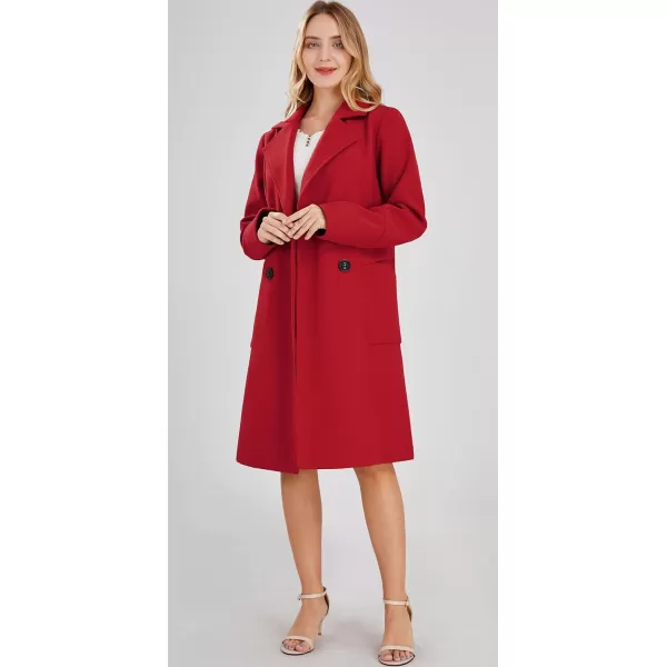 chouyatou Womens Basic Essential Double Breasted MidLong Wool Blend Pea CoatRed