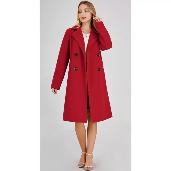 chouyatou Womens Basic Essential Double Breasted MidLong Wool Blend Pea CoatRed