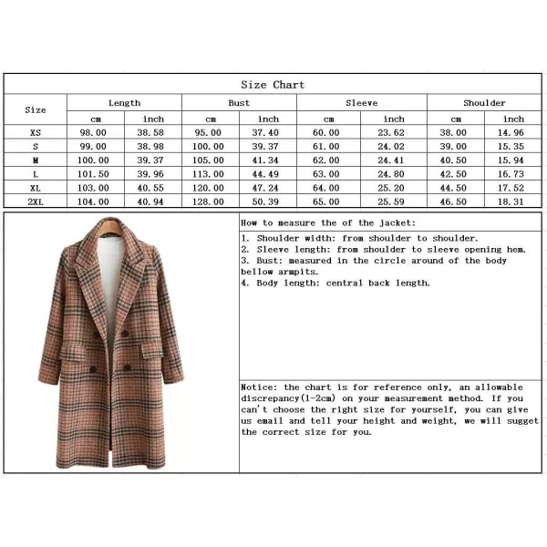chouyatou Womens Classic Notched Collar Double Breasted Plaid Wool Blend Long Trench CoatPlaidbrown
