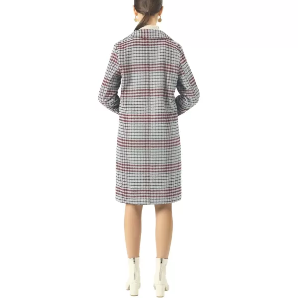 chouyatou Womens Classic Notched Collar Double Breasted Plaid Wool Blend Long Trench CoatPlaidgrey
