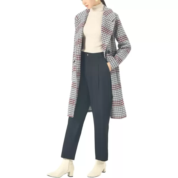 chouyatou Womens Classic Notched Collar Double Breasted Plaid Wool Blend Long Trench CoatPlaidgrey