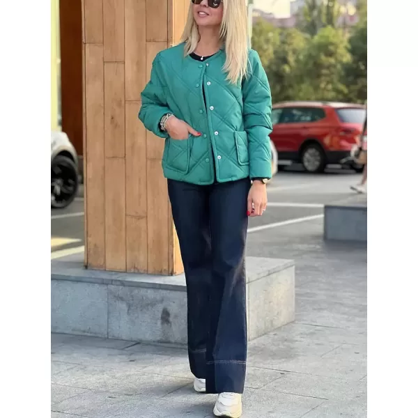chouyatou Womens Collarless Lightweight Quilted Jacket Winter Button Down Packable Puffer Jacket Down CoatGreen