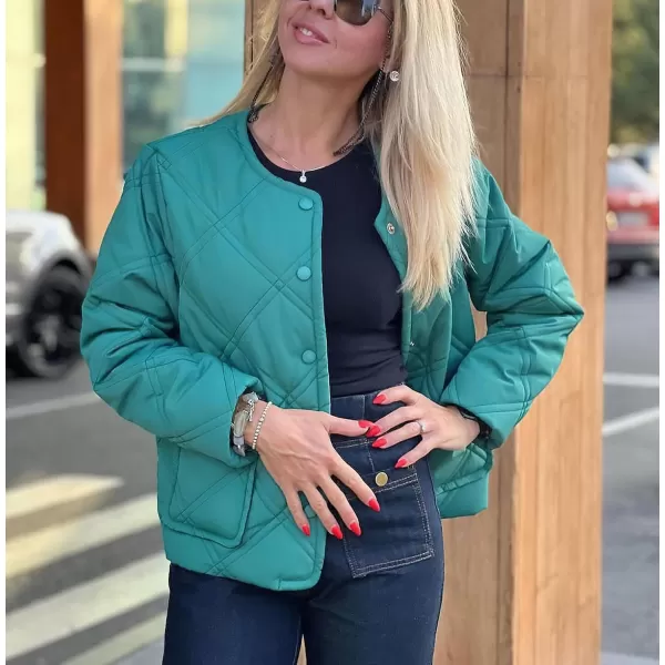 chouyatou Womens Collarless Lightweight Quilted Jacket Winter Button Down Packable Puffer Jacket Down CoatGreen