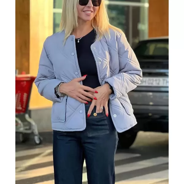 chouyatou Womens Collarless Lightweight Quilted Jacket Winter Button Down Packable Puffer Jacket Down CoatGrey