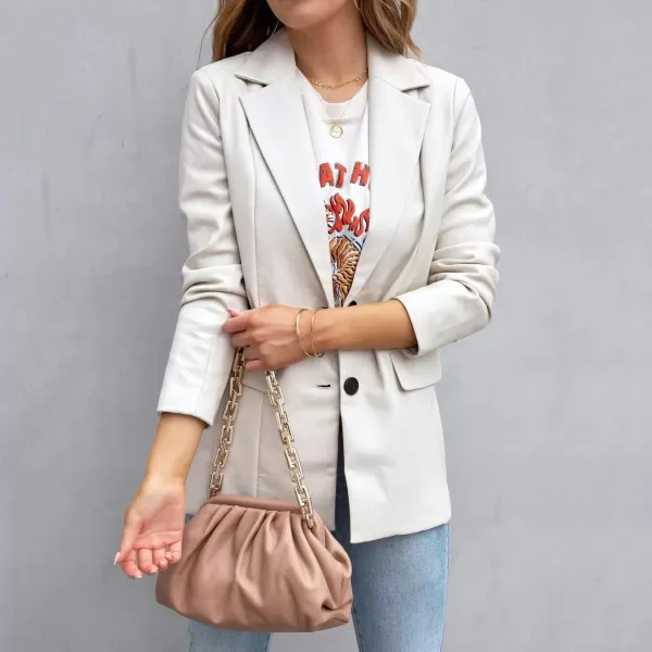 chouyatou Womens Fall Office Work Faux Leather Blazer Jacket Casual Faux Leather JacketBeige