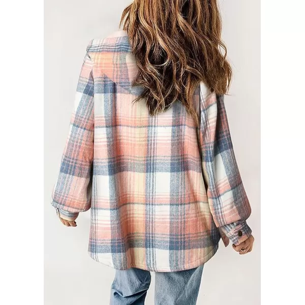 chouyatou Womens Fall Winter Sherpa Lined Plaid Jacket Loose Casual Button Down Checkered Hooded CoatPink