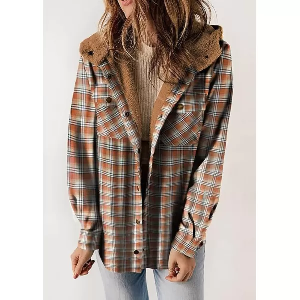 chouyatou Womens Fall Winter Sherpa Lined Plaid Jacket Loose Casual Button Down Checkered Hooded CoatRed