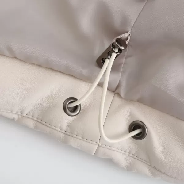 chouyatou Womens Faux Leather Puffer Jacket Long Sleeve Stand Collar Crop Winter CoatBeige