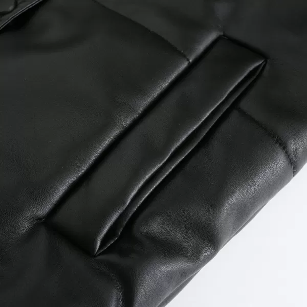 chouyatou Womens Faux Leather Puffer Jacket Long Sleeve Stand Collar Crop Winter CoatBlack
