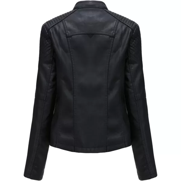 chouyatou Womens String Quilted Shoulder Oblique Zip Moto Pu Leather Biker JacketBlack