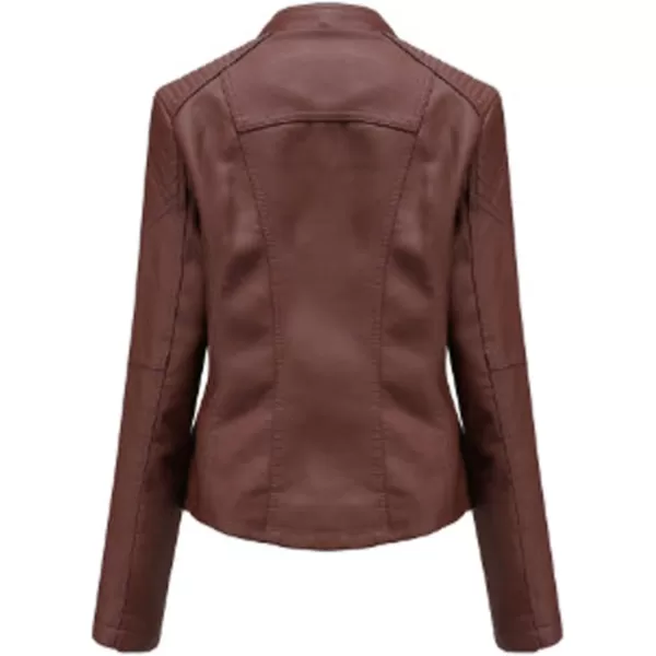 chouyatou Womens String Quilted Shoulder Oblique Zip Moto Pu Leather Biker JacketCoffee