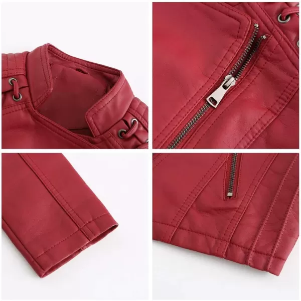 chouyatou Womens String Quilted Shoulder Oblique Zip Moto Pu Leather Biker JacketRed