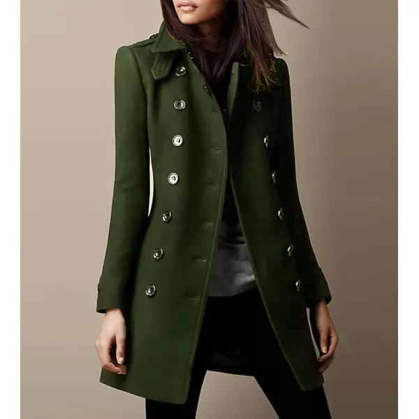 chouyatou Womens Winter Double Breasted Wool Coat Elegant Collared Wool Blend Trench Pea CoatArmy Green