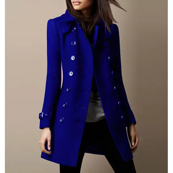 chouyatou Womens Winter Double Breasted Wool Coat Elegant Collared Wool Blend Trench Pea CoatBlue