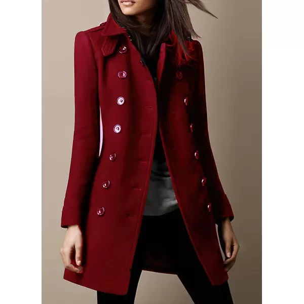 chouyatou Womens Winter Double Breasted Wool Coat Office Work Long Wool Blend Pea Coat OvercoatRed