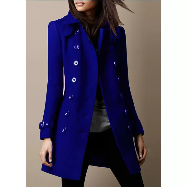 chouyatou Womens Winter Double Breasted Wool Coat Office Work Long Wool Blend Pea Coat OvercoatRoyal Blue