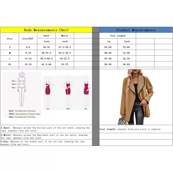 chouyatou Womens Winter Shawl Collar Wool Coat Open Front Wool Blend Pea Trench CoatKhaki