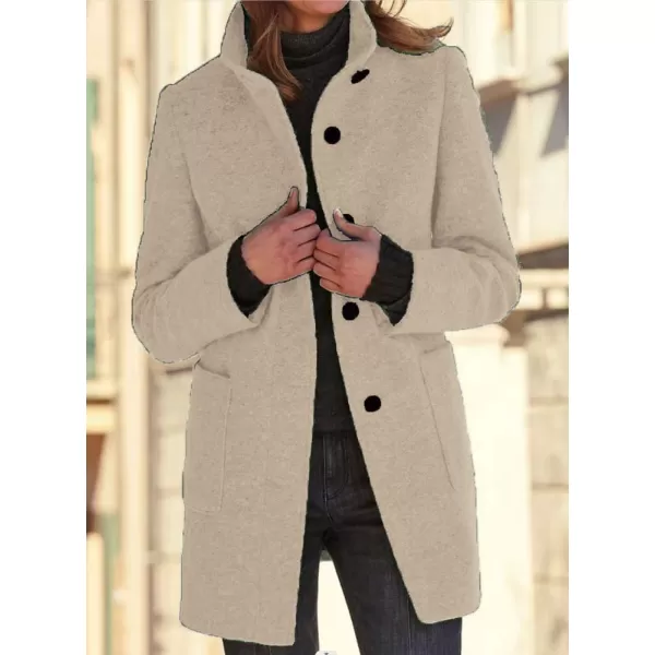 chouyatou Womens Winter Single Breasted Stand Collar Wool Coat Business Casual Wool Blend OvercoatApricot