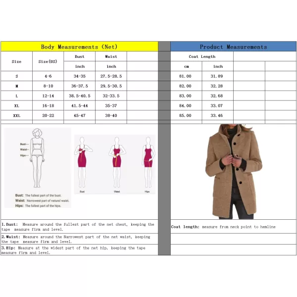 chouyatou Womens Winter Single Breasted Stand Collar Wool Coat Business Casual Wool Blend OvercoatCamel