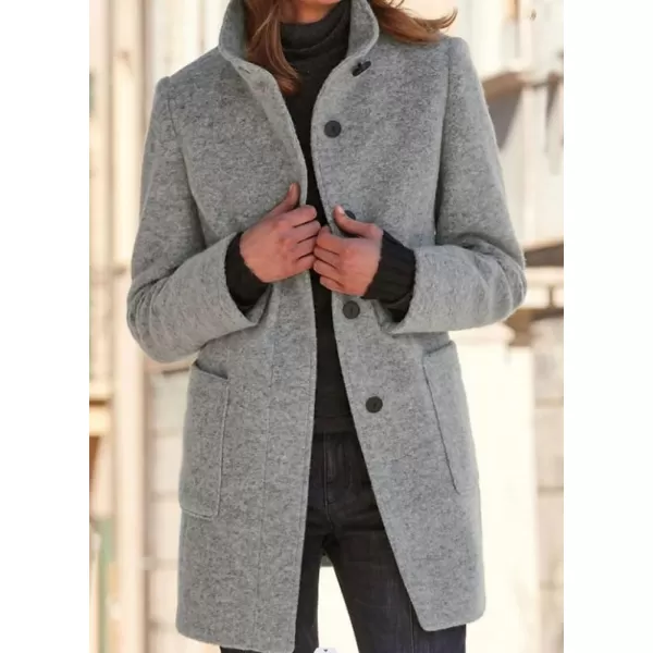 chouyatou Womens Winter Single Breasted Stand Collar Wool Coat Business Casual Wool Blend OvercoatGrey