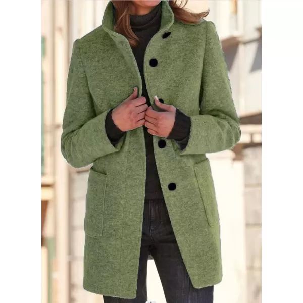 chouyatou Womens Winter Single Breasted Stand Collar Wool Coat Business Casual Wool Blend OvercoatPea Green