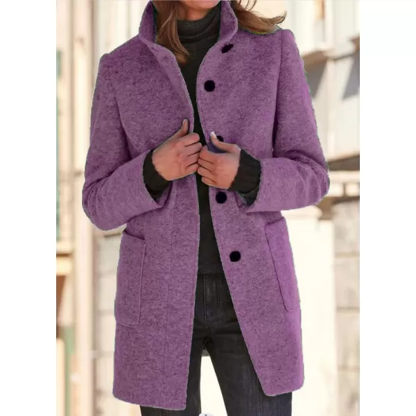 chouyatou Womens Winter Single Breasted Stand Collar Wool Coat Business Casual Wool Blend OvercoatPurple