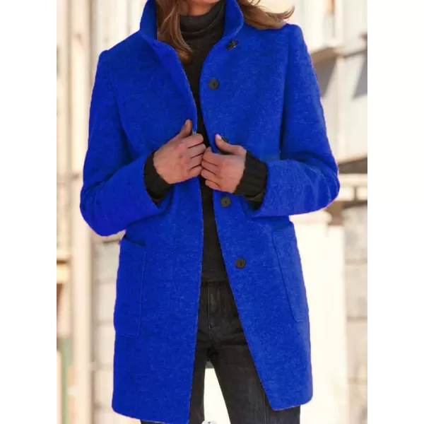 chouyatou Womens Winter Single Breasted Stand Collar Wool Coat Business Casual Wool Blend OvercoatRoyal Blue