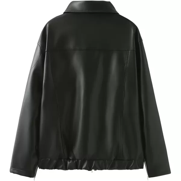 chouyatou Womens Y2K Bowknot Zip Up Faux Leather Jacket Contrast Striped Moto PU Leather Coat with PocketsPink