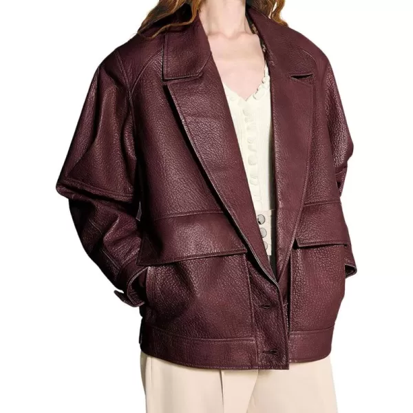 chouyatou Women Fall Notch Lapel Moto Faux Leather Jacket Oversized Boyfriend Leather Bomber Jacket BlazerBrown