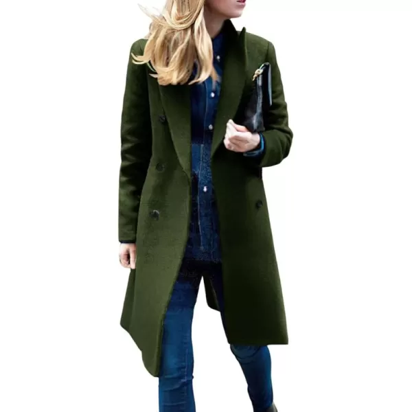 chouyatou Womens Basic Designed Notch Lapel Double Breasted MidLong Wool Pea CoatArmy Green