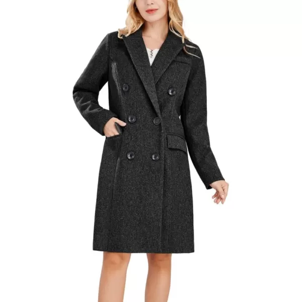 chouyatou Womens Basic Designed Notch Lapel Double Breasted MidLong Wool Pea CoatDark Grey