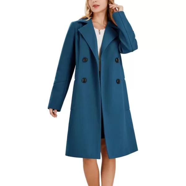 chouyatou Womens Basic Essential Double Breasted MidLong Wool Blend Pea CoatBlue