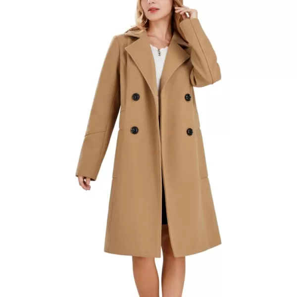 chouyatou Womens Basic Essential Double Breasted MidLong Wool Blend Pea CoatCamel