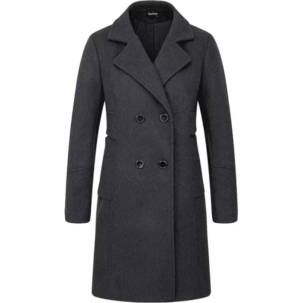 chouyatou Womens Basic Essential Double Breasted MidLong Wool Blend Pea CoatGrey