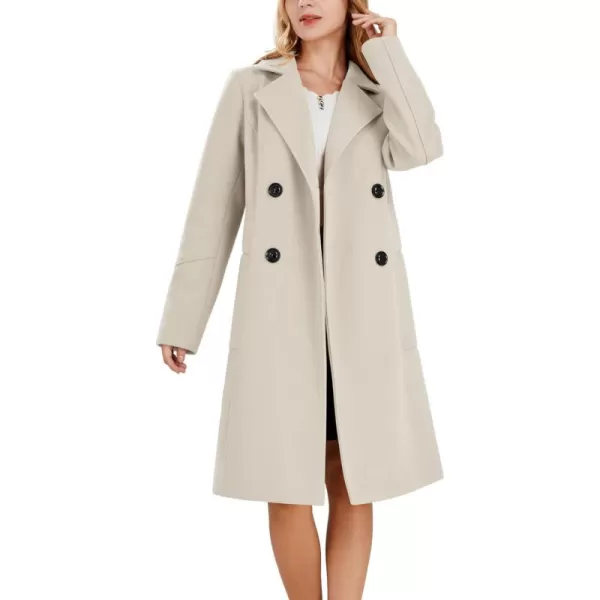 chouyatou Womens Basic Essential Double Breasted MidLong Wool Blend Pea CoatOffwhite