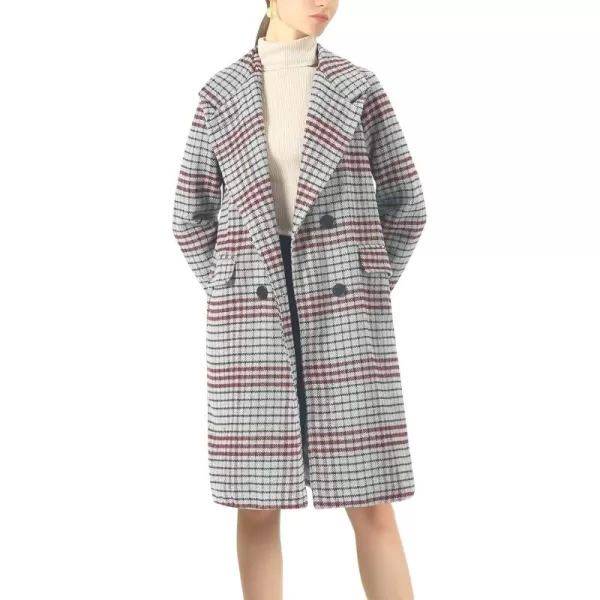 chouyatou Womens Classic Notched Collar Double Breasted Plaid Wool Blend Long Trench CoatPlaidgrey