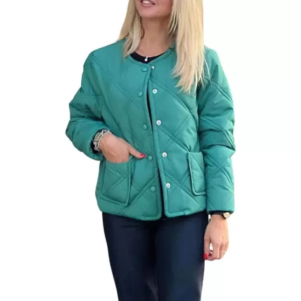 chouyatou Womens Collarless Lightweight Quilted Jacket Winter Button Down Packable Puffer Jacket Down CoatGreen