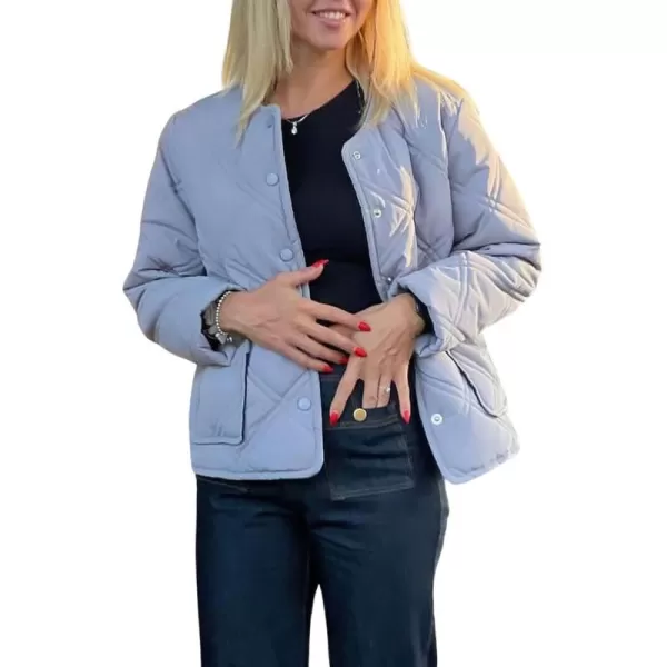 chouyatou Womens Collarless Lightweight Quilted Jacket Winter Button Down Packable Puffer Jacket Down CoatGrey